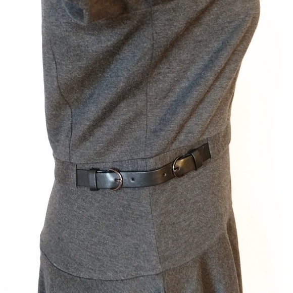Ann Taylor Grey Sleeve Belted Scoop Neck Dress, 6 - Picture 4 of 7